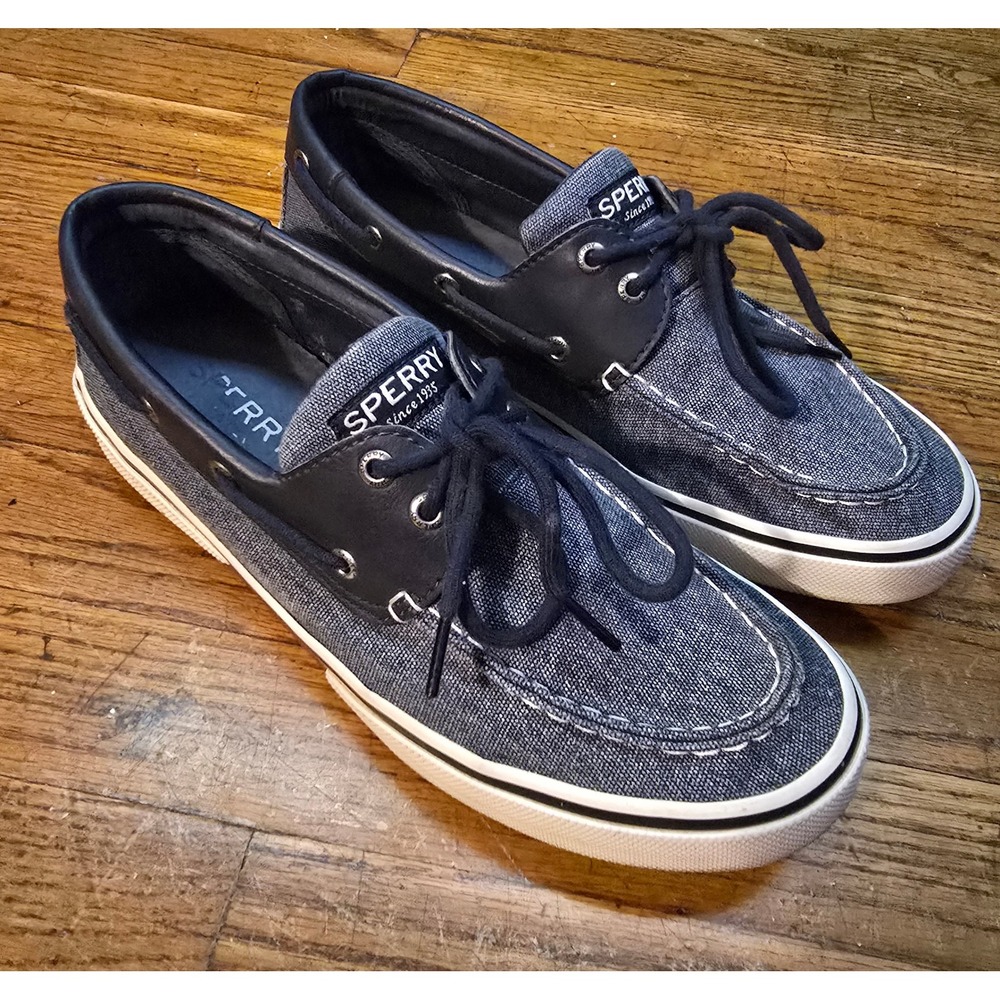 Sperry Top-Sider Mens Denim Textile Leather Boat Shoes Navy Blue Loafers 9.5